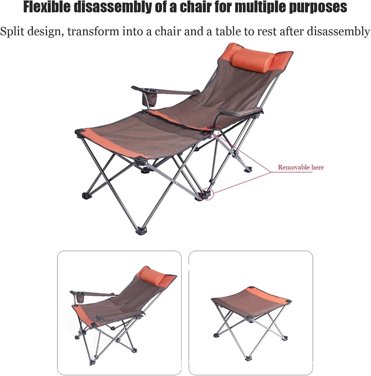 Camping Chair Outdoor Fishing 2 in 1 with Footrest, Recliner Folding Lounge Seat for Beach, Fishing, Picnics, Hiking Chairs for Outside Portable