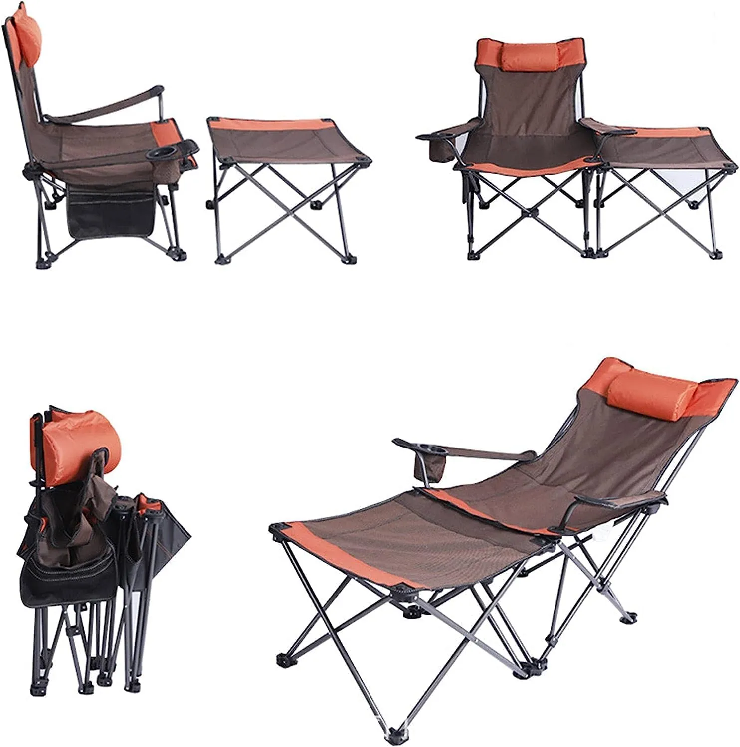 Camping Chair Outdoor Fishing 2 in 1 with Footrest, Recliner Folding Lounge Seat for Beach, Fishing, Picnics, Hiking Chairs for Outside Portable