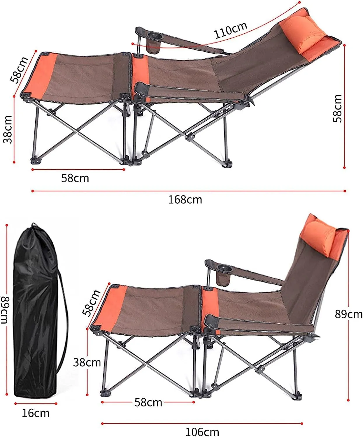 Camping Chair Outdoor Fishing 2 in 1 with Footrest, Recliner Folding Lounge Seat for Beach, Fishing, Picnics, Hiking Chairs for Outside Portable