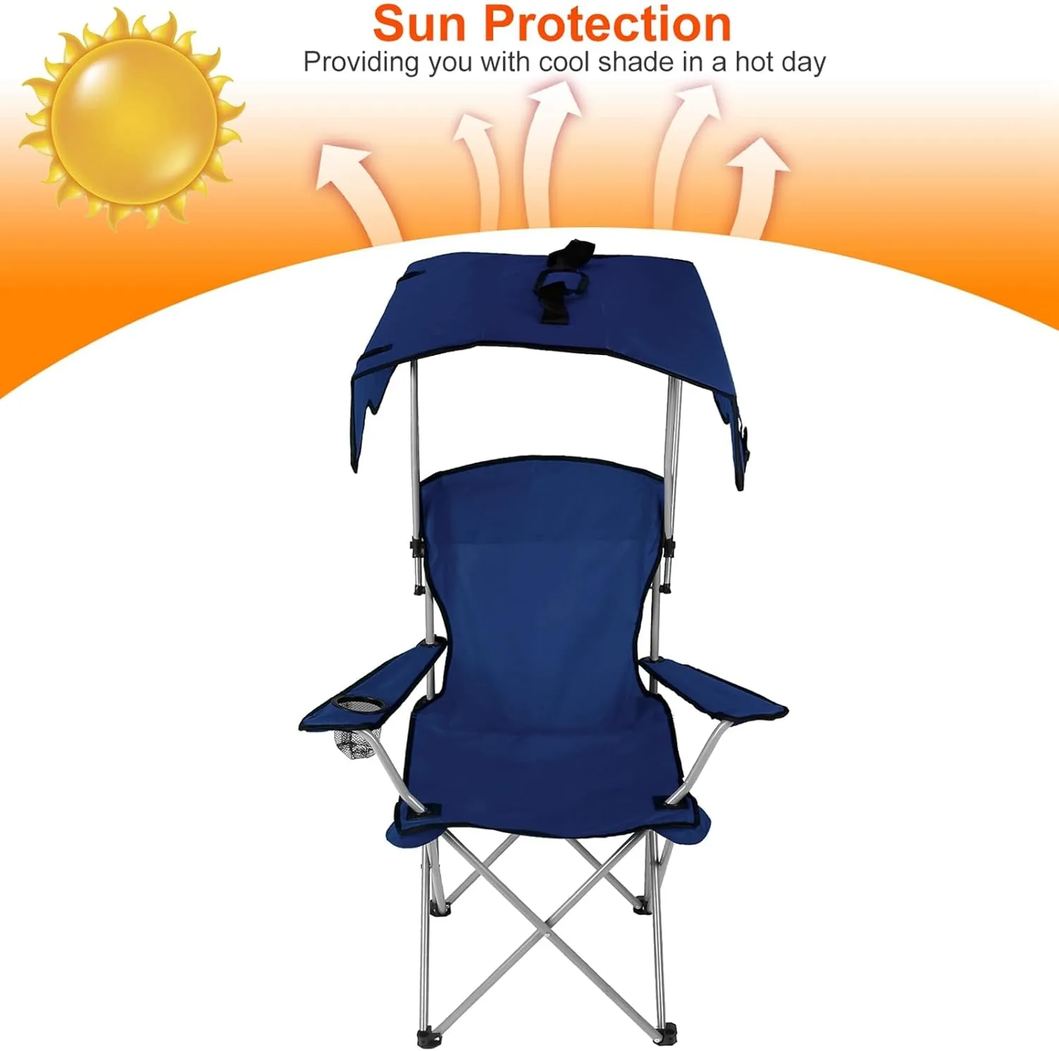 Camping Chair with Canopy, Outdoor Folding Canopy Chair with Shade & Cup Holder for Outdoor Sports, Portable Lawn Chairs for Camping Beach Tailgates Fishing, Support 330 LBS