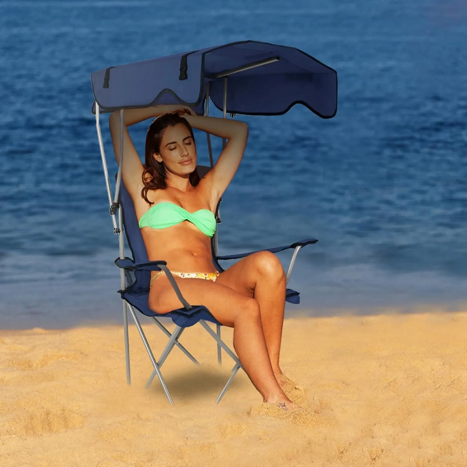 Camping Chair with Canopy, Outdoor Folding Canopy Chair with Shade & Cup Holder for Outdoor Sports, Portable Lawn Chairs for Camping Beach Tailgates Fishing, Support 330 LBS