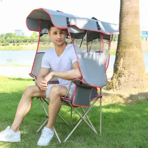 Camping Chair with Full Sun Protection Canopy - Outdoor Folding Chair with Adjustable Shade, Cup Holder, Side Pockets - Heavy Duty Beach Chair with Canopy Shade Support 330 lbs (Gray)
