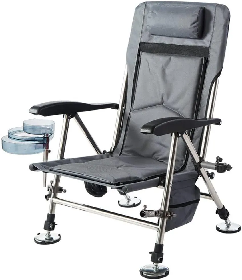 Camping Chairs,Fishing Chair Beach Chair Outdoor Foldable Fishing Chair Recliner Four-Leg Adjustable Portable Multifunction Fishing Chair/D/Light Grey