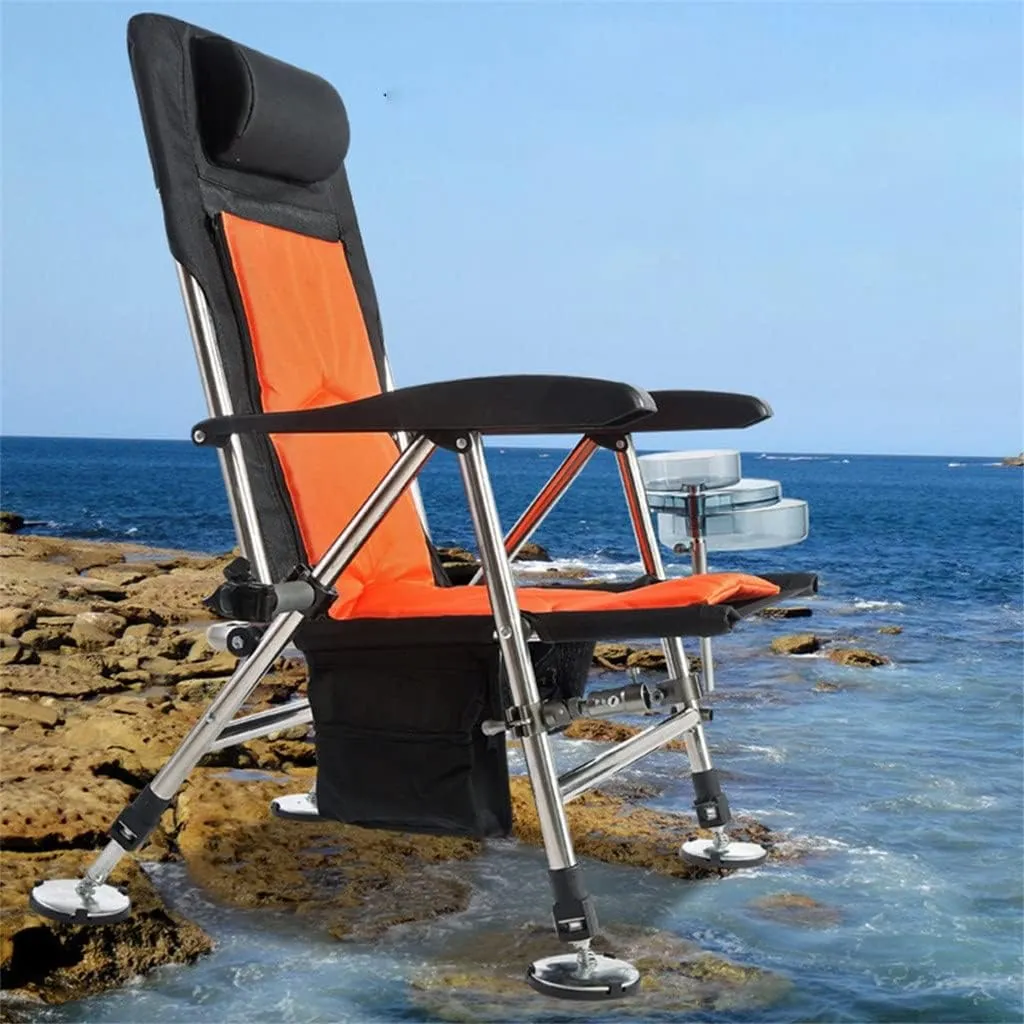 Camping Chairs,Fishing Chair Beach Chair Outdoor Foldable Fishing Chair Recliner Four-Leg Adjustable Portable Multifunction Fishing Chair/D/Light Grey