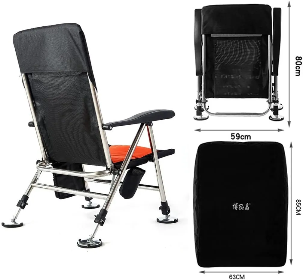 Camping Chairs,Fishing Chair Beach Chair Outdoor Foldable Fishing Chair Recliner Four-Leg Adjustable Portable Multifunction Fishing Chair/D/Light Grey
