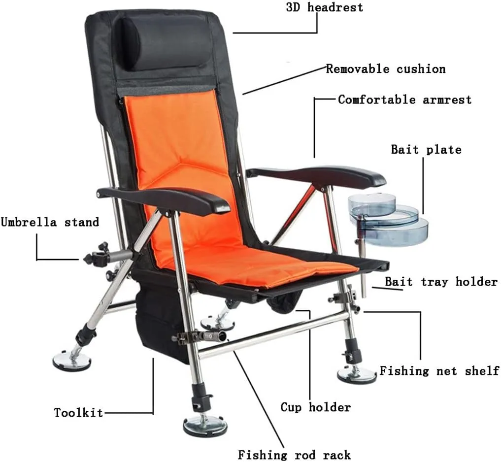 Camping Chairs,Fishing Chair Beach Chair Outdoor Foldable Fishing Chair Recliner Four-Leg Adjustable Portable Multifunction Fishing Chair/D/Light Grey