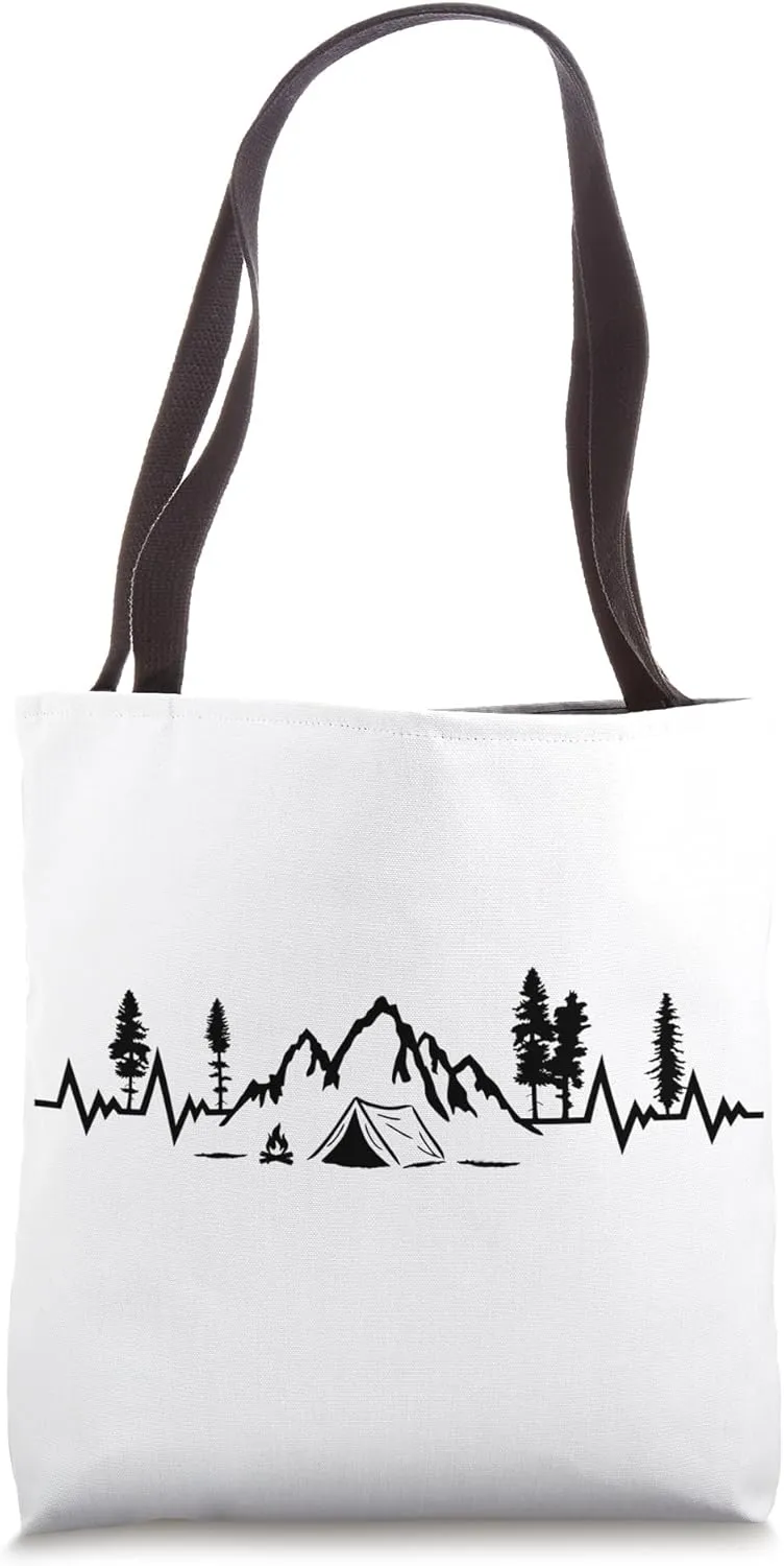 Camping, hiking, trekking, nature adventure, pulse heartbeat Tote Bag