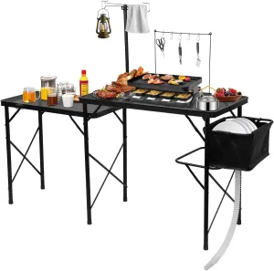 Camping Kitchen Table with Sink,Aluminum Kitchen Camping Table,Folding Portable Outdoor Cook Station with Telescoping Lanter Pole,High Temperature Resistance,Easy to Clean for Camping Trips,Picnic BBQ