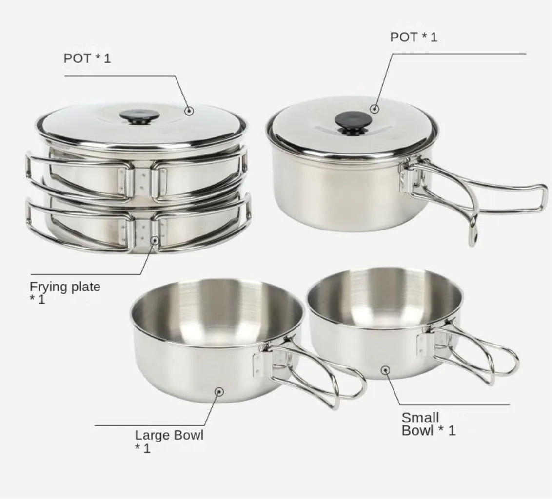 Camping Kitchen Utensil Outdoor Camping Cookware Set Camping Pot Outdoor Bowls Stainless Steel Camping Cooking Pot Pan Bowls for Outdoor Cooking