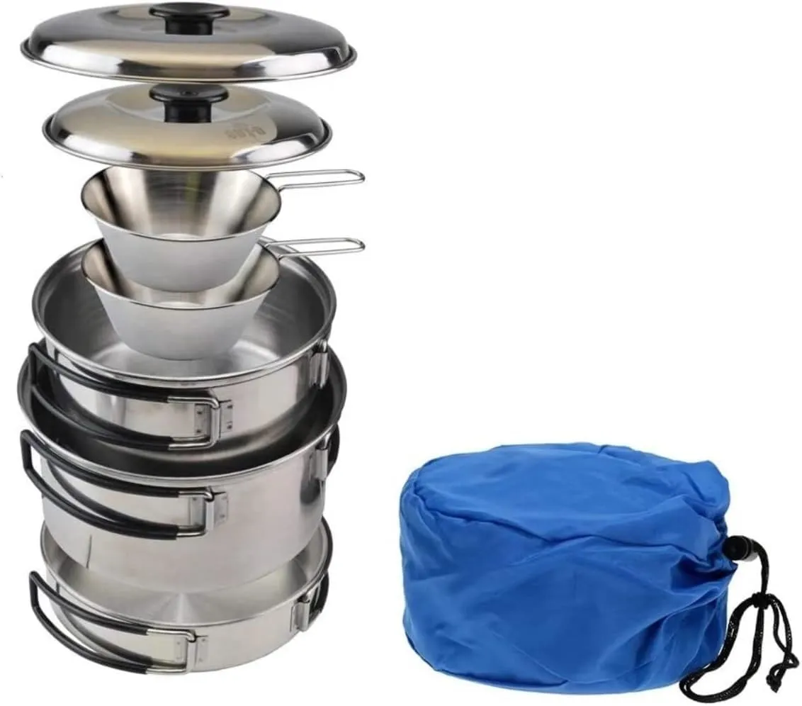 Camping Kitchen Utensil Outdoor Camping Cookware Set Camping Pot Outdoor Bowls Stainless Steel Camping Cooking Pot Pan Bowls for Outdoor Cooking