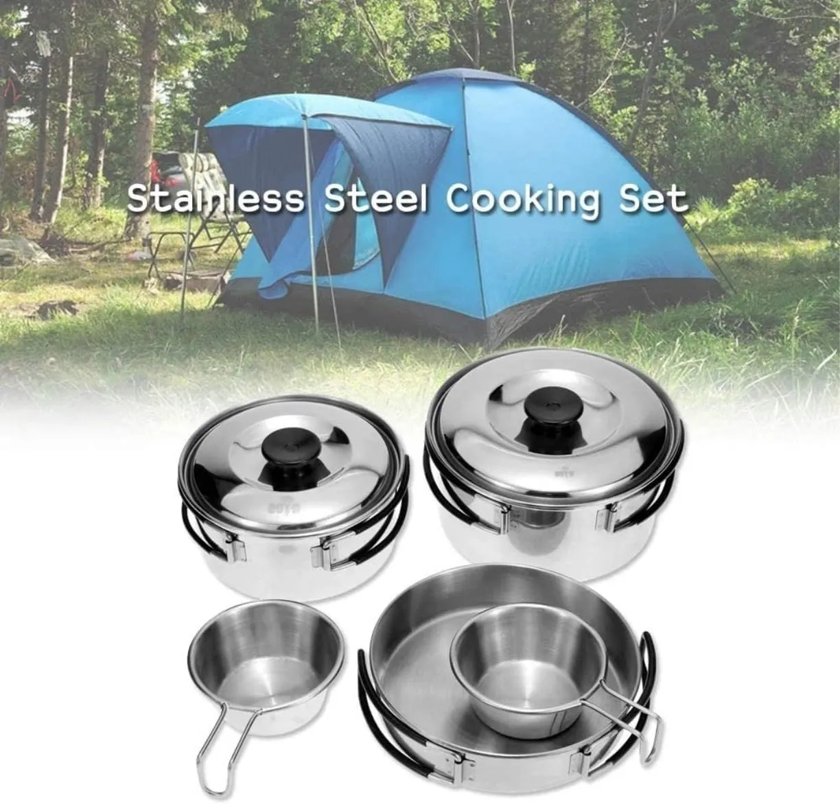 Camping Kitchen Utensil Outdoor Camping Cookware Set Camping Pot Outdoor Bowls Stainless Steel Camping Cooking Pot Pan Bowls for Outdoor Cooking