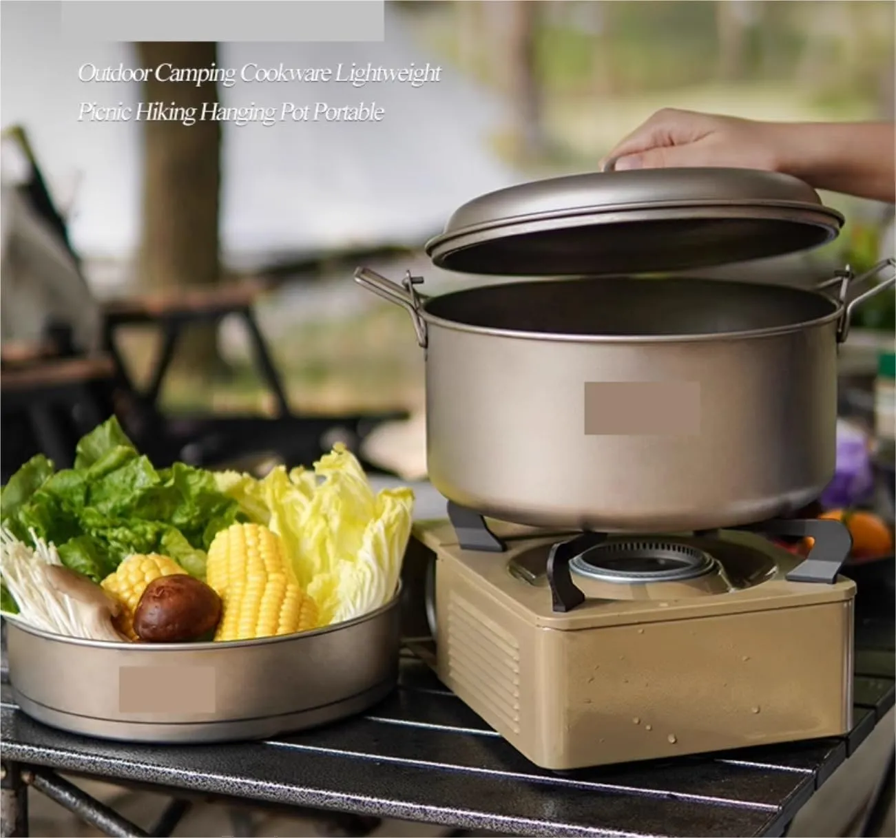 Camping Kitchen Utensil Outdoor Steamer Portable Soup Pot Camping Picnic Pot Camping Pan Hot Pot Large Capacity Pot Set for Outdoor Cooking