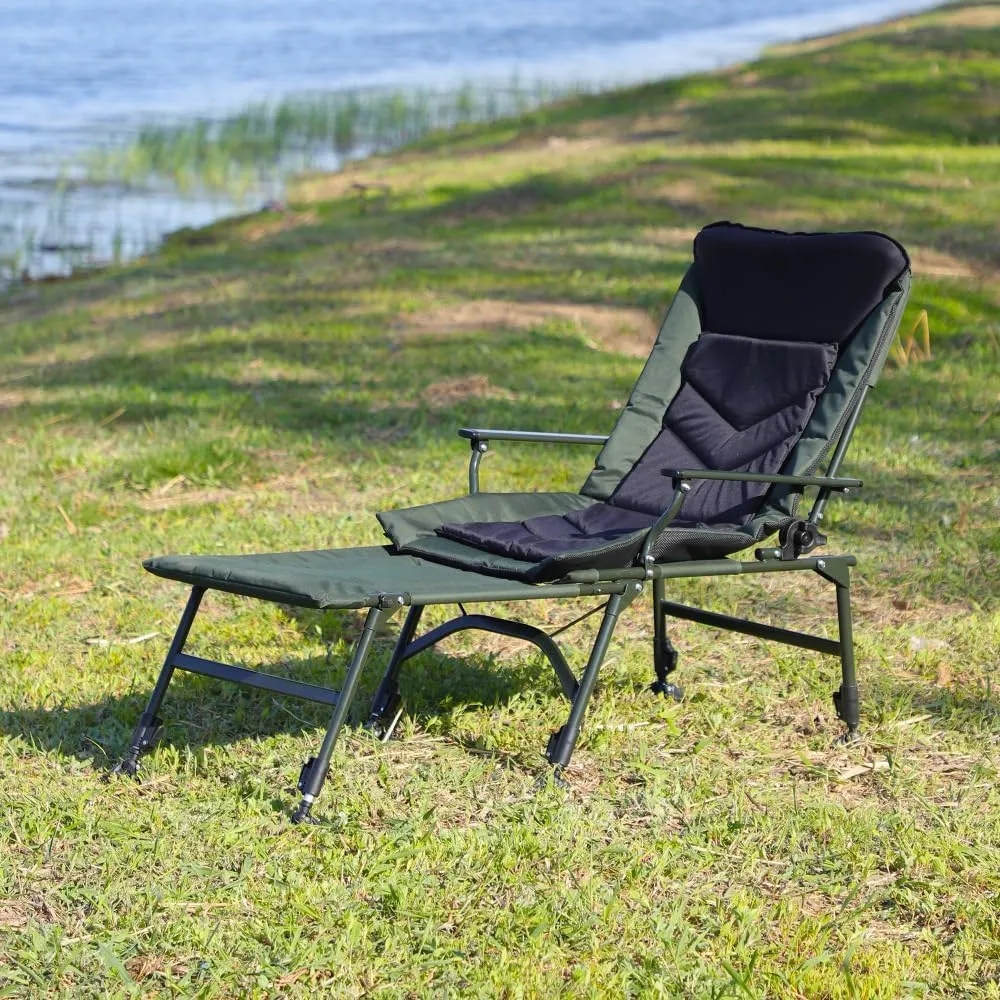 Camping Lounge Chair, Portable Folding Reclining Camping Chair with Adjustable backrest for Indoor and Outdoor Camping Beach Hiking Fishing (Black   Green   Oxford Fabric   Yes-1)