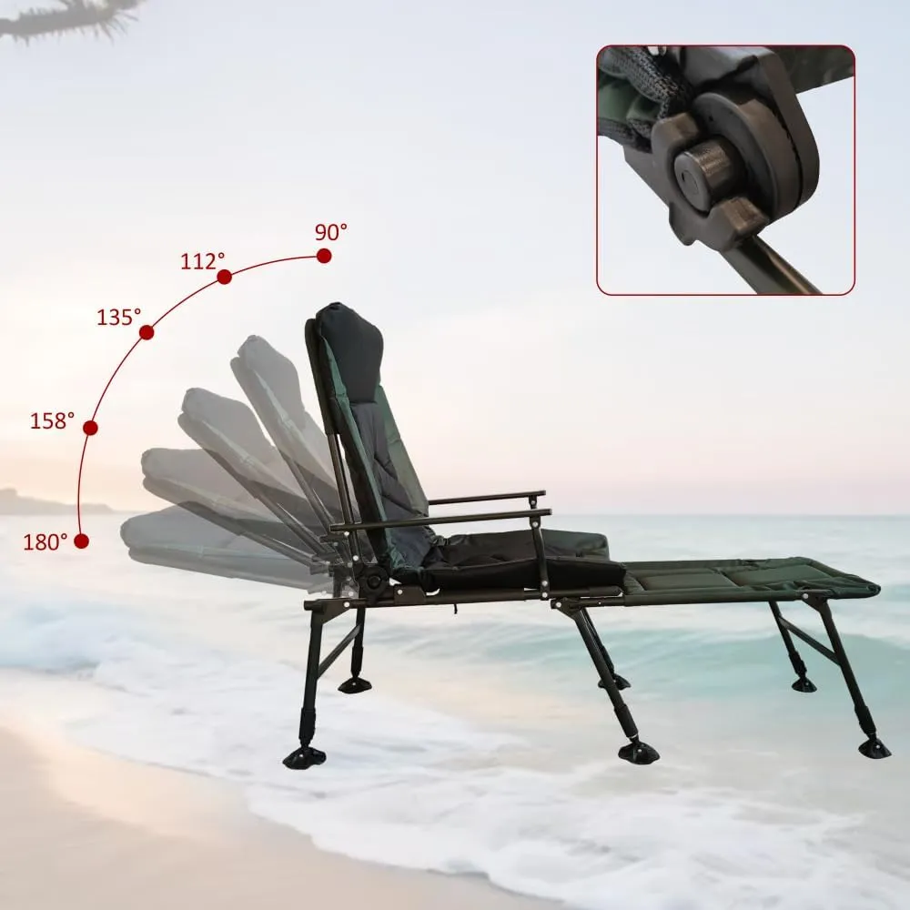Camping Lounge Chair, Portable Folding Reclining Camping Chair with Adjustable backrest for Indoor and Outdoor Camping Beach Hiking Fishing (Black   Green   Oxford Fabric   Yes-1)