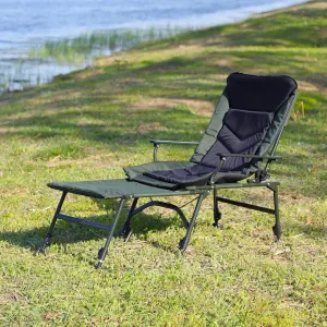 Camping Lounge Chair, Portable Folding Reclining Camping Chair with Adjustable backrest for Indoor and Outdoor Camping Beach Hiking Fishing，Green Black Oxford Fabric