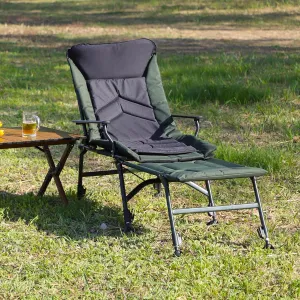 Camping Lounge Chair with Adjustable Backrest & 360° Footrest, 330LBS Heavy-Duty Portable Folding Chair for Camping, Beach, Fishing, Stainless-Steel Frame & 600D Fabric (1, L-Shape)