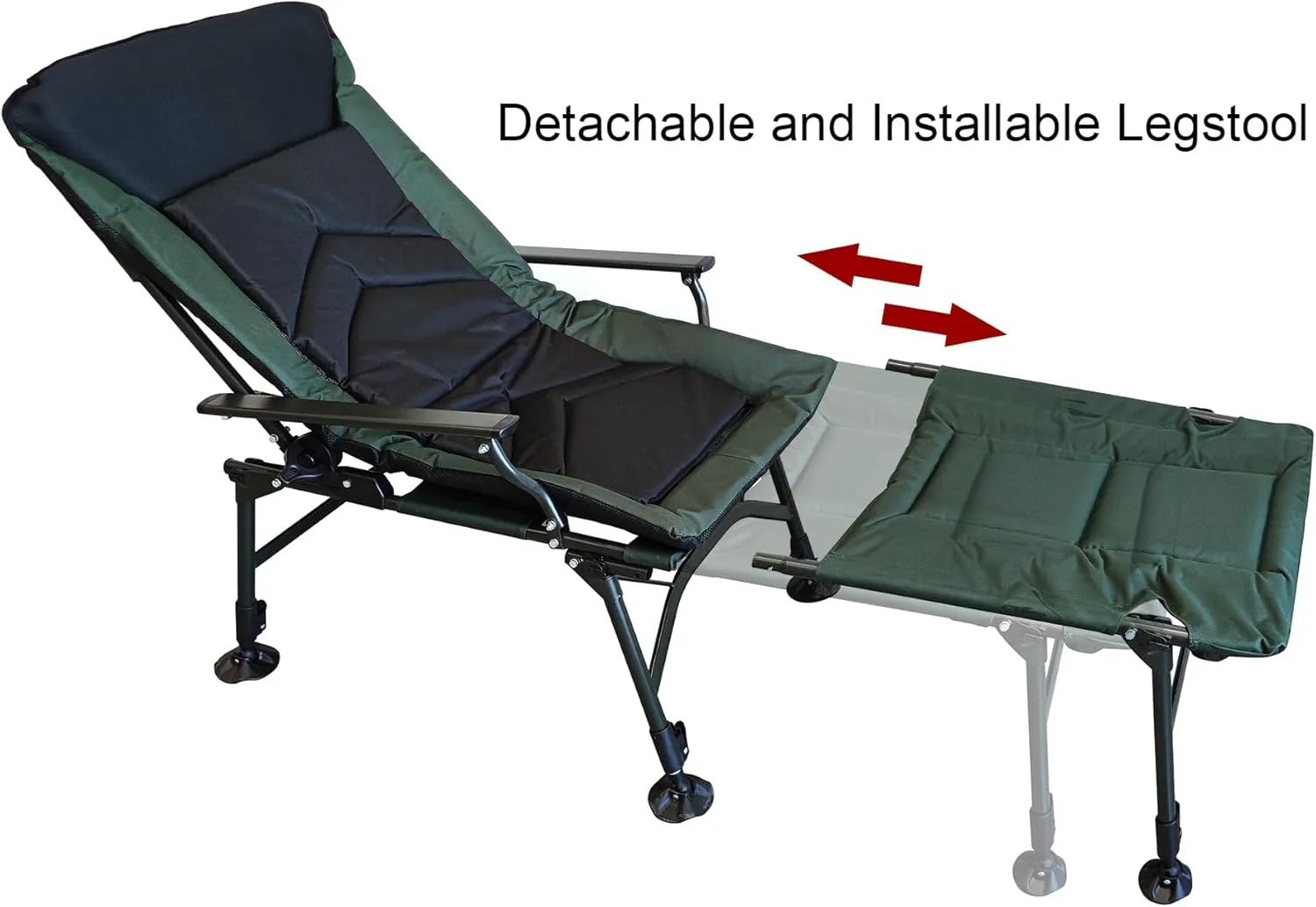 Camping Lounge Chair with Adjustable Backrest & 360° Footrest, 330LBS Heavy-Duty Portable Folding Chair for Camping, Beach, Fishing, Stainless-Steel Frame & 600D Fabric (1, L-Shape)