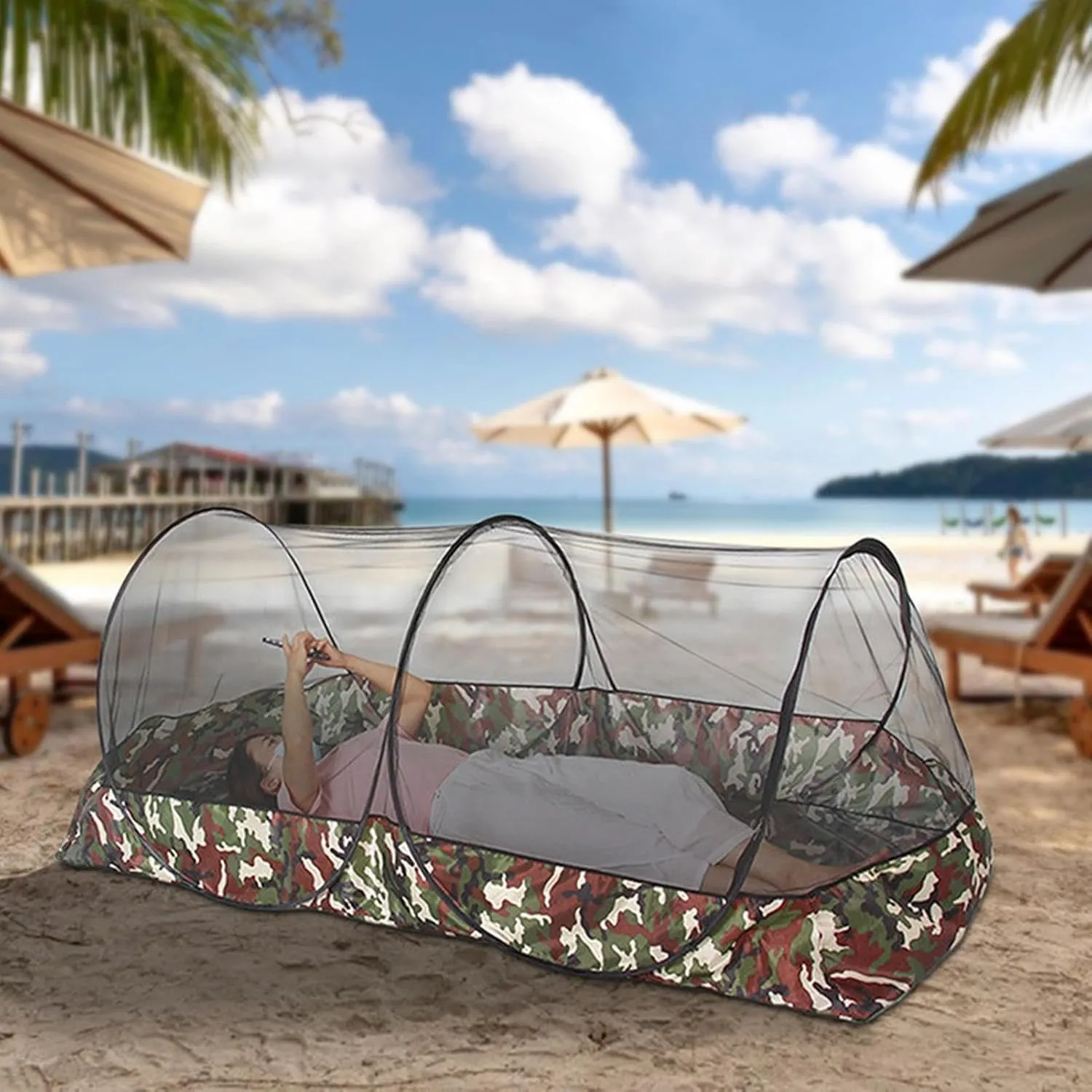 Camping Net Tent - Trips Net Screen Houses, Outdoor Camping Shelters | 4 Person Pop Up Sleeping Mesh Netting with Carry Bag, Large Space Ventilated Mosquitoes Protection Hammock for Travel Resting