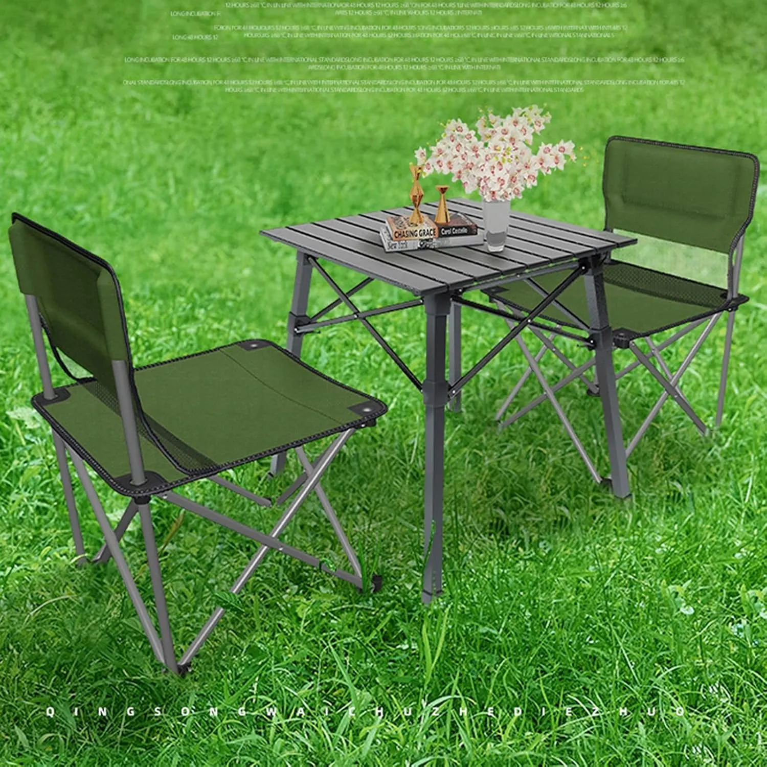 Camping Table Chairs Portable and Chair Set, Outdoor Aluminum Patio Picnic Table, Convenient to Carry and Store
