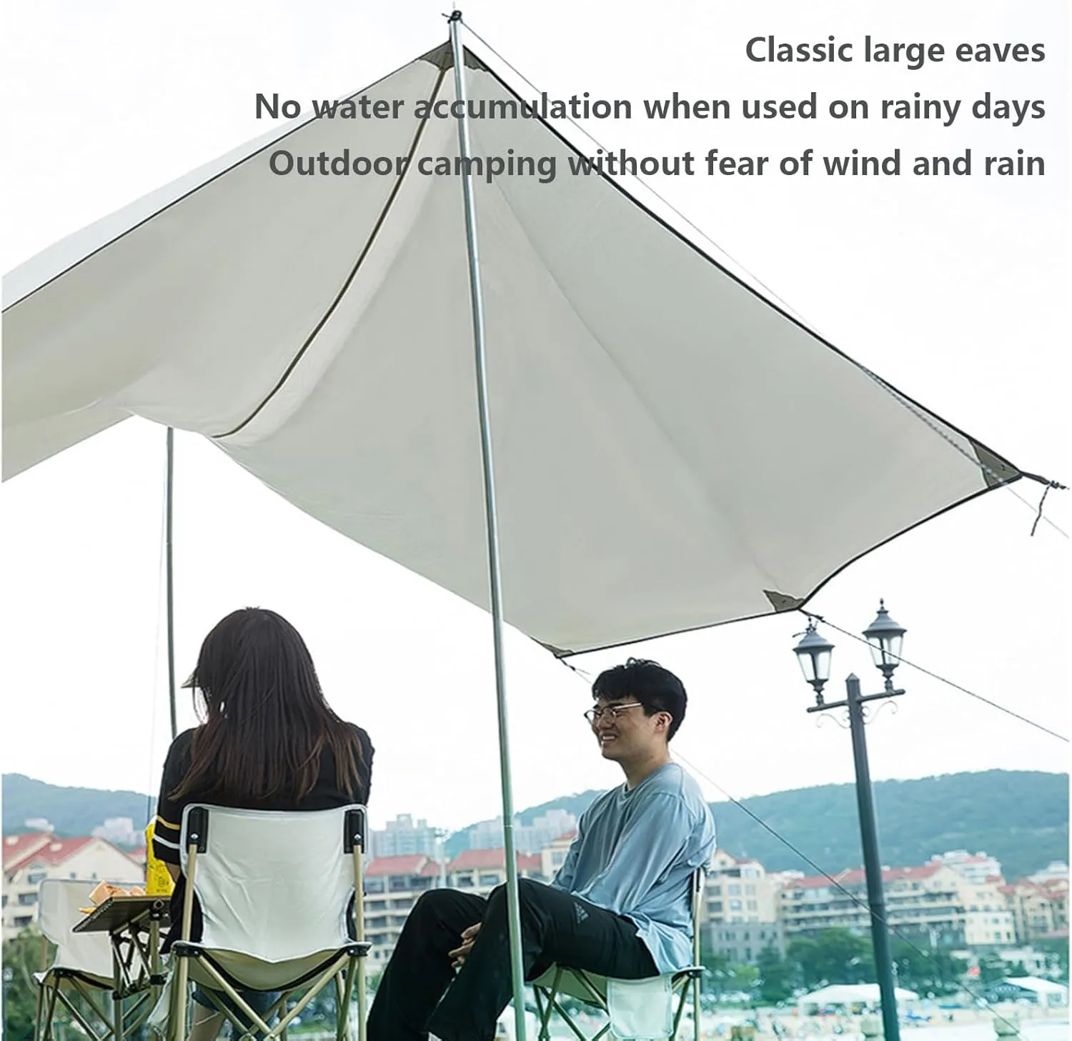 Camping Tarp with 2 Poles Waterproof Hammock Rain Fly Camping Tent Tarp Anti-UV Durable Ripstop Backpacking Tarp Tent Ultralight for Family Vacation and Outdoor Adventure Hiking, 118x118inch