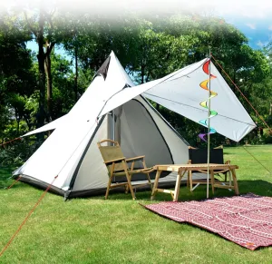 Camping Teepee Tent Yurt Tent with Screen 4 Season Double Layers Waterproof Anti-UV Windproof Tents for Outdoor Camping Hiking Hunting 3-4 Person (White 320X240X200CM)