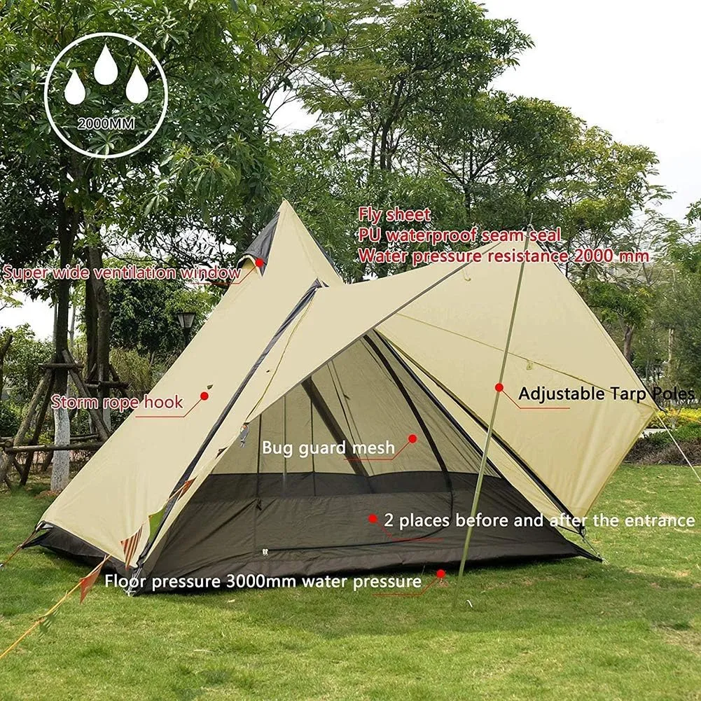 Camping Teepee Tent Yurt Tent with Screen 4 Season Double Layers Waterproof Anti-UV Windproof Tents for Outdoor Camping Hiking Hunting 3-4 Person (White 320X240X200CM)
