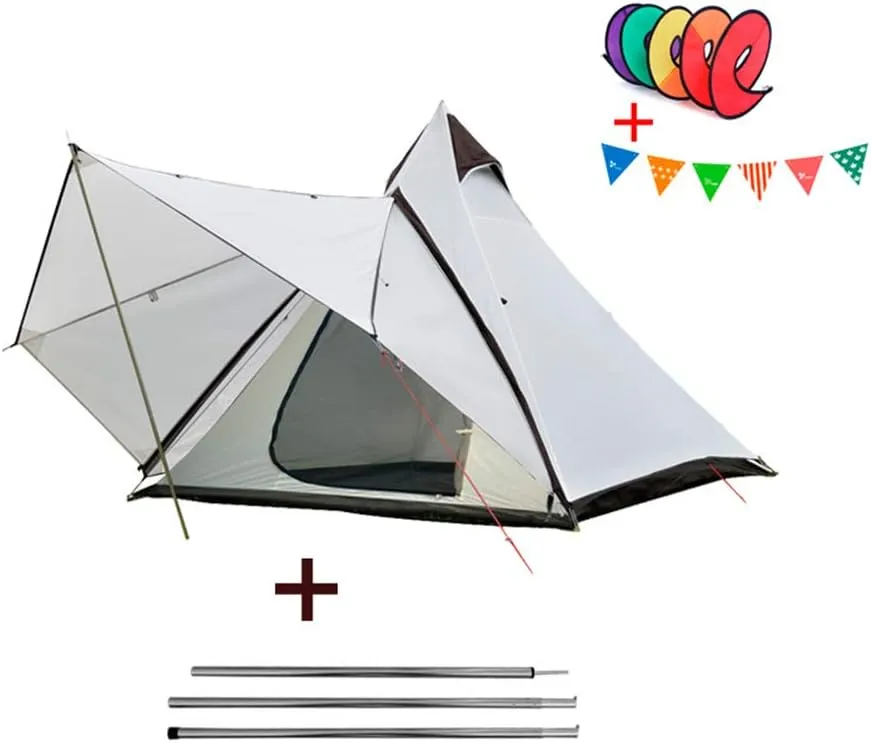 Camping Teepee Tent Yurt Tent with Screen 4 Season Double Layers Waterproof Anti-UV Windproof Tents for Outdoor Camping Hiking Hunting 3-4 Person (White 320X240X200CM)