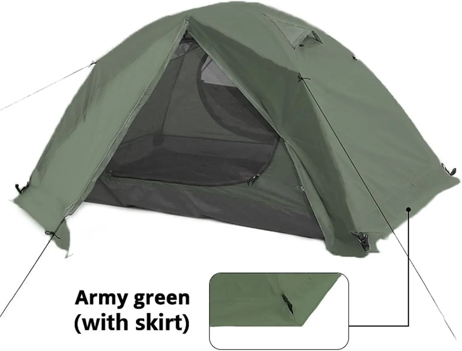 Camping Tent 2-3 Person Backpack Tent Outdoor Camping 4 Seasons Winter Short Skirt Tent Double Layer Waterproof Hiking Survival (Green One Size)