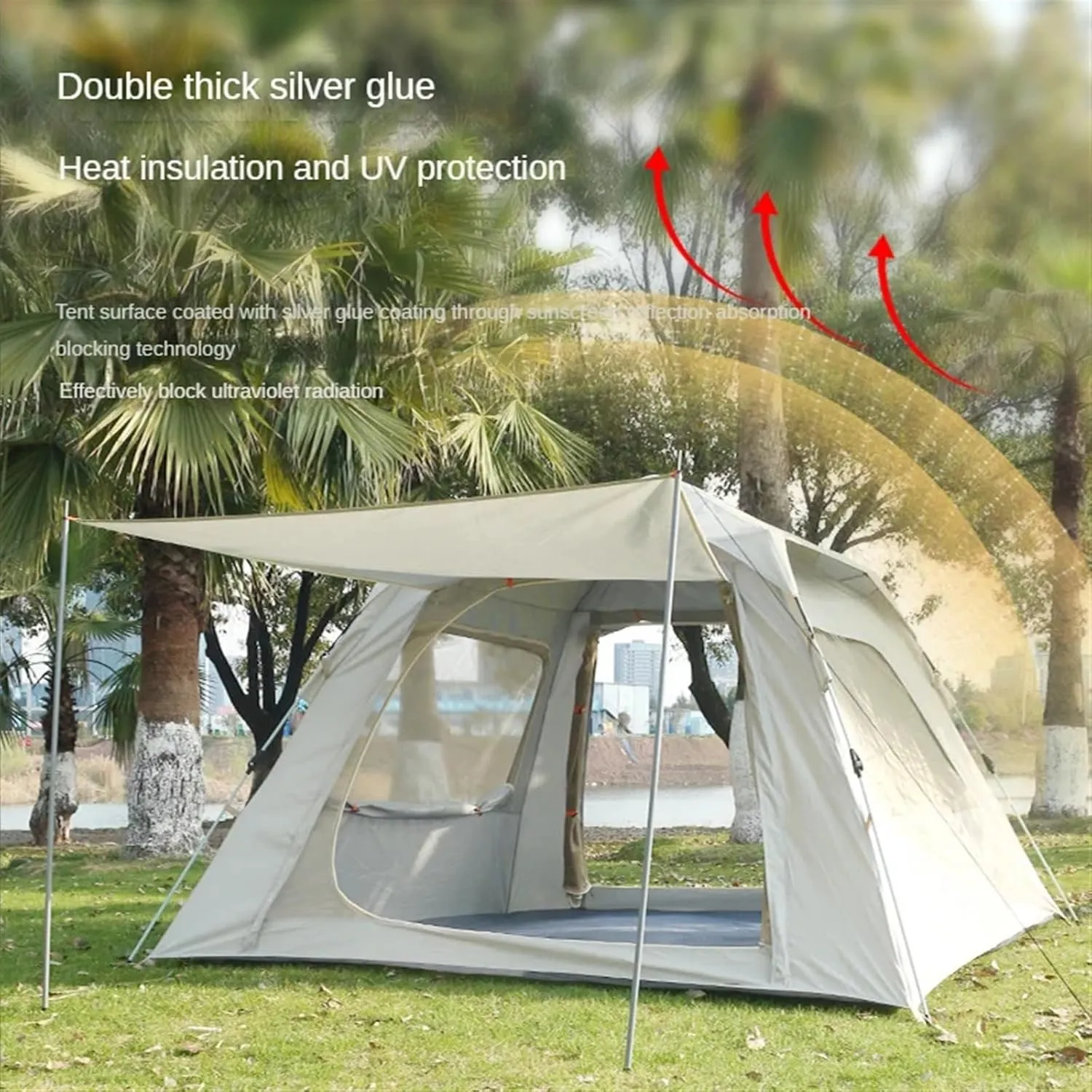 Camping Tent 3-4 5-8 Persons Cube One-Touch Tent Fishing Beige Blue Camping Supplies Automatic Lightweight Roof Top Hexagonal (Typeb3 4 People)