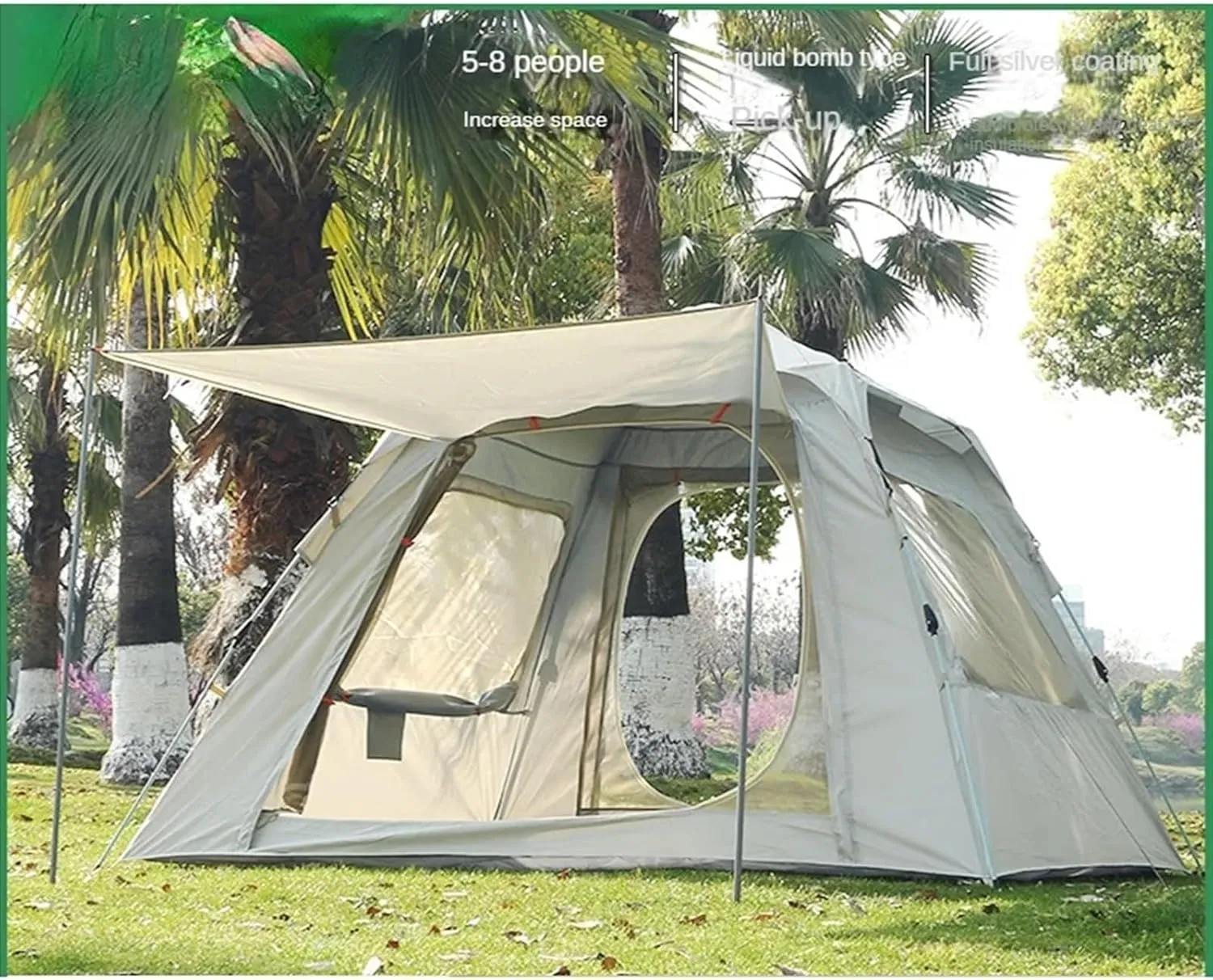 Camping Tent 3-4 5-8 Persons Cube One-Touch Tent Fishing Beige Blue Camping Supplies Automatic Lightweight Roof Top Hexagonal (Typeb3 4 People)