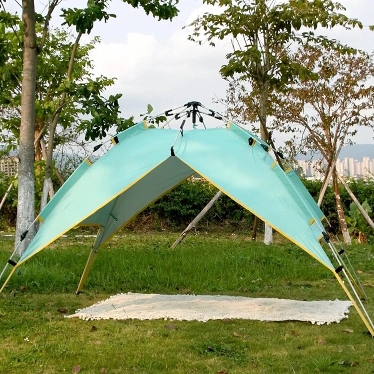 Camping Tent 3-4 Person Hydraulic Automatic Camping Tent Double Layer Instant Setup Outdoor Family Tent Portable Backpacking Tent for Hiking (Color :