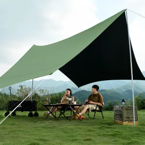 Camping Tent Tarp with 2 Poles Hammock Rain Fly Waterproof Ultralight Portable Backpacking Tarp Shelter Camping Canopy Tent with 8 Nail & 8 Ropes for Outdoor Traveling Hilking, 4.5x4.5m,Green