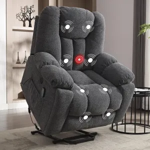 CANMOV Power Lift Recliner Chair with Massage and Heat for Elderly, Overstuffed Wide Recliners, Heavy Duty and Safety Motion Reclining Mechanism with USB Ports, 2 Concealed Cup Holders, Smoke Gray