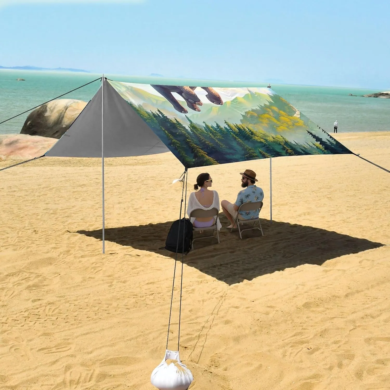 Canopy Beach Tent Elephant Forest Outdoor Patio Sun Shade 9.2 × 10.5 FT for Adults Camping Sun Shelter Canopies with Sand Anchor Poles