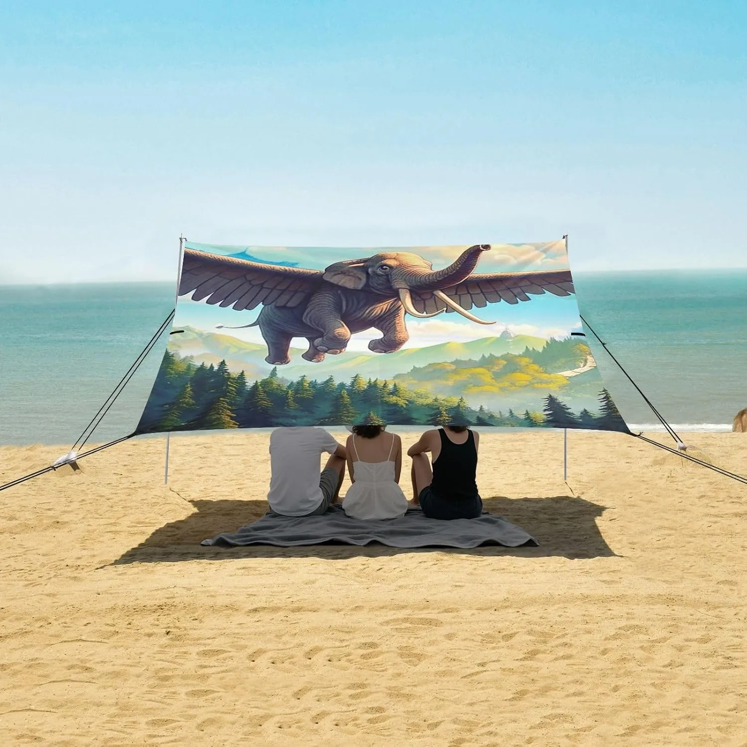 Canopy Beach Tent Elephant Forest Outdoor Patio Sun Shade 9.2 × 10.5 FT for Adults Camping Sun Shelter Canopies with Sand Anchor Poles