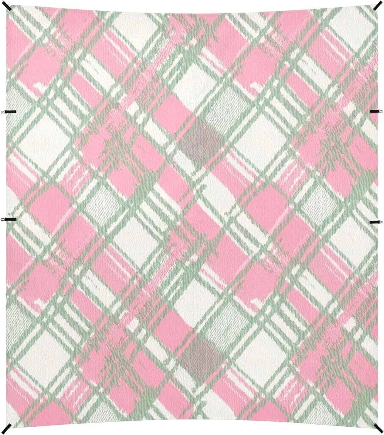 Canopy Tent Beach Outdoor Patio Sun Shade 9.2 × 10.5 FT Plaid Pink Green Color Travel Camping Sun Shelter Picnic Wind Sail Shade with Sand Anchor Poles