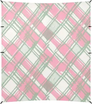 Canopy Tent Beach Outdoor Patio Sun Shade 9.2 × 10.5 FT Plaid Pink Green Color Travel Camping Sun Shelter Picnic Wind Sail Shade with Sand Anchor Poles