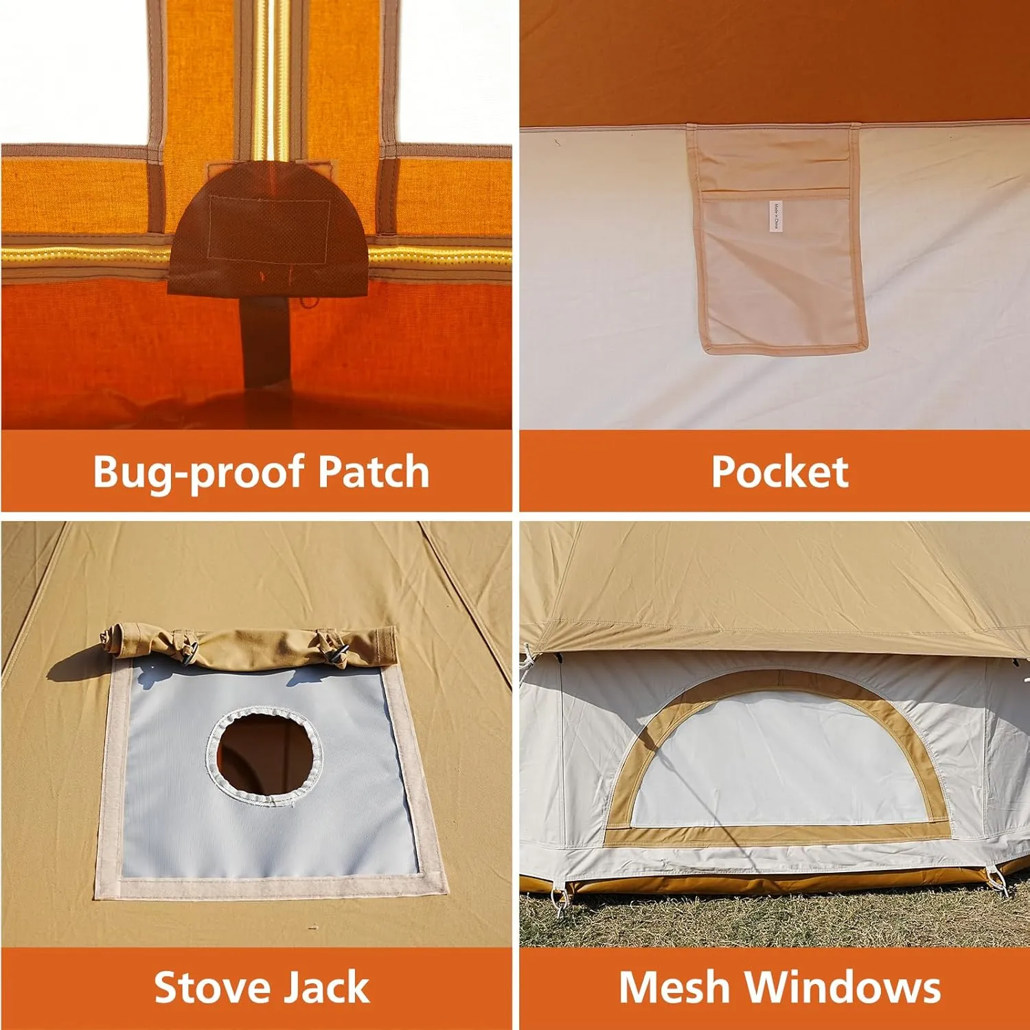 Canvas Bell Tent - 4 Seasons Glamping Yurt with Stove Jack for Family Camping - Waterproof