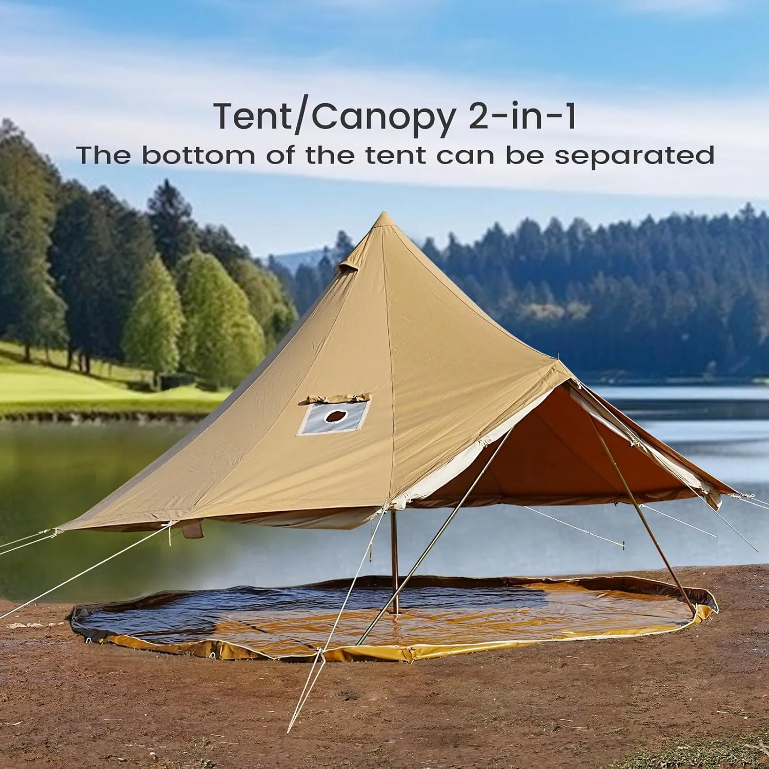 Canvas Bell Tent - 4 Seasons Glamping Yurt with Stove Jack for Family Camping - Waterproof