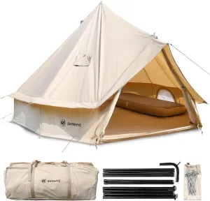 Canvas Bell Tent - 4 Seasons Yurt for Camping, 3M/4M/5M Canvas Tents with Stove Jacks, Dream House Family Outdoor Hunting Party (5M- 16.4FT)