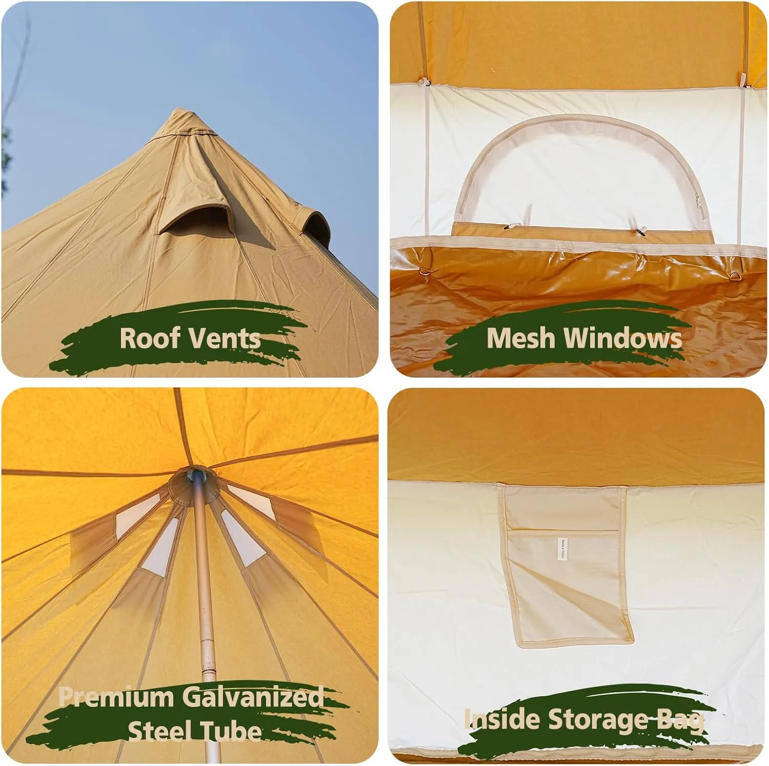 Canvas Tent Bell Tent,Yurt Tent with Stove Jack,4 Season Tent with Zipped Removable Floor,Family Camping Outdoor Hunting Party