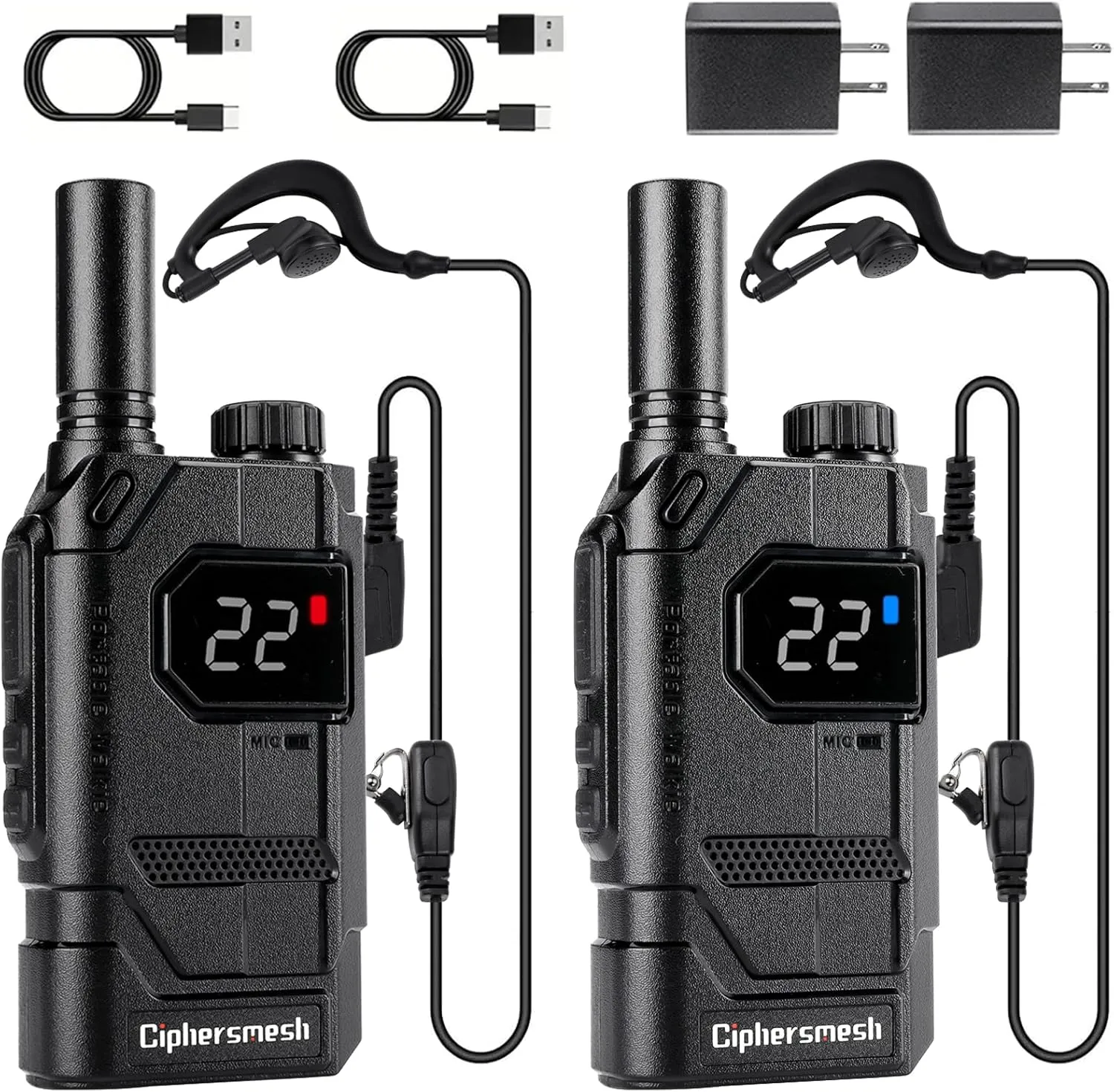 CAP310 Lightweight Walkie Talkies Long Range for Adults with Earpieces, Rechargeable Two Way Radios with 22 FRS Channels, FM Mode, VOX, High Capacity Battery for Business Family 2 Pack