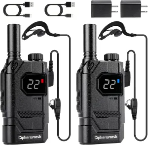 CAP310 Lightweight Walkie Talkies Long Range for Adults with Earpieces, Rechargeable Two Way Radios with 22 FRS Channels, FM Mode, VOX, High Capacity Battery for Business Family 2 Pack
