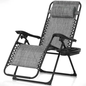 CAPHAUS Grey Zero Gravity Chair, Zero Gravity Recliner, Zero Gravity Lounge Chair, Reclining Outdoor Chair, Anti-Gravity Chair for Indoor & Outdoor, Folding Reclining Chair w/Side Tray, Grey