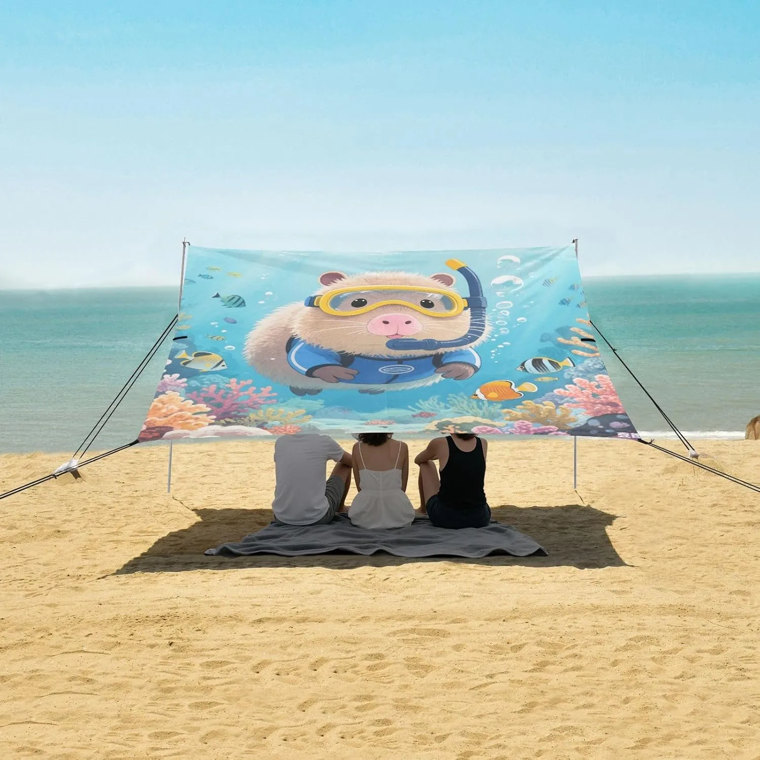 Capybara Underwater Diving Beach Canopy Tent Anti-UV & Wind Resistant, Camping Sun Shelter Easy Setup Portable,Outdoor Shade Tents with Sandbags,Sand Shovels,Ground Pegs & Stability Poles