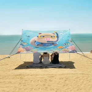 Capybara Underwater Diving Beach Canopy Tent Anti-UV & Wind Resistant, Camping Sun Shelter Easy Setup Portable,Outdoor Shade Tents with Sandbags,Sand Shovels,Ground Pegs & Stability Poles