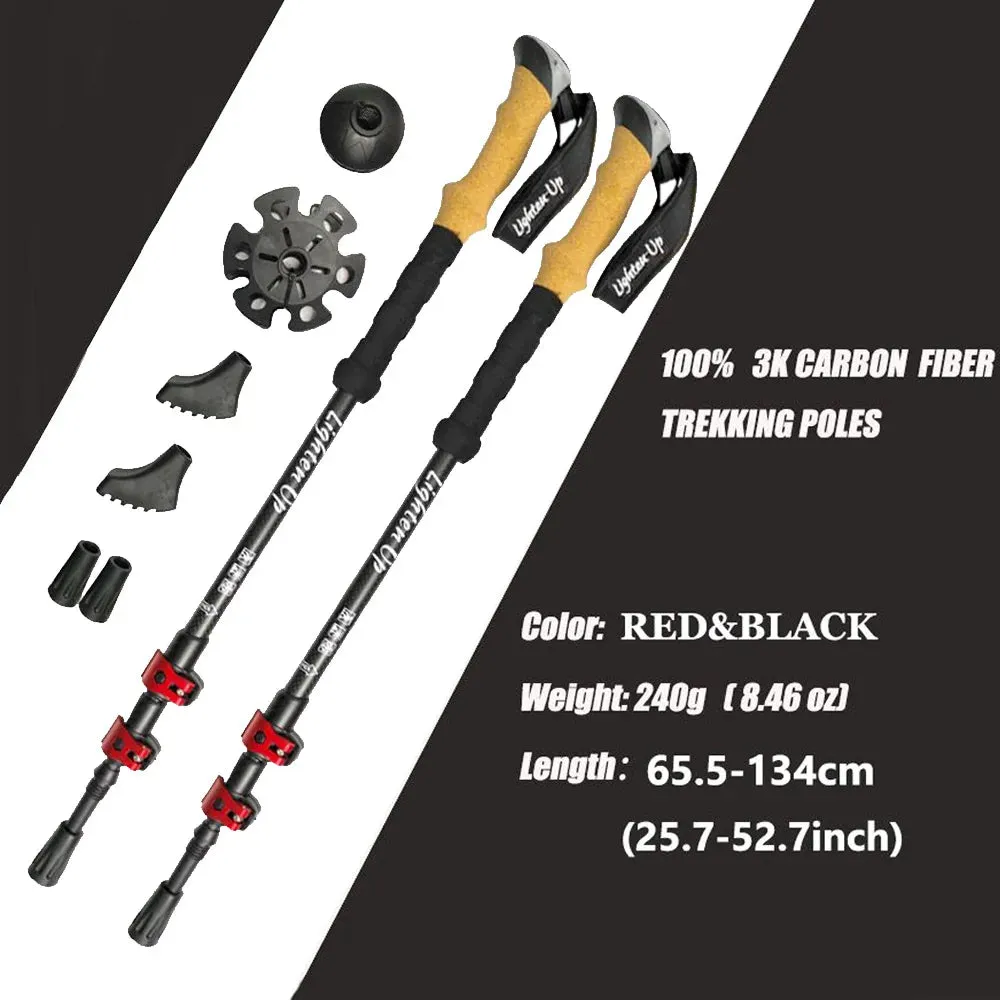 Carbon Fiber Folding Trekking Poles - Collapsible Hiking Sticks with Cork Grip