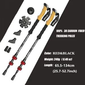 Carbon Fiber Folding Trekking Poles - Collapsible Hiking Sticks with Cork Grip