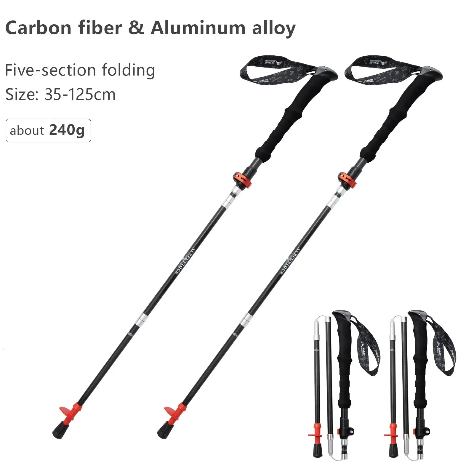 Carbon Fiber Folding Trekking Poles: Collapsible Telescopic Sticks for Hiking and Climbing