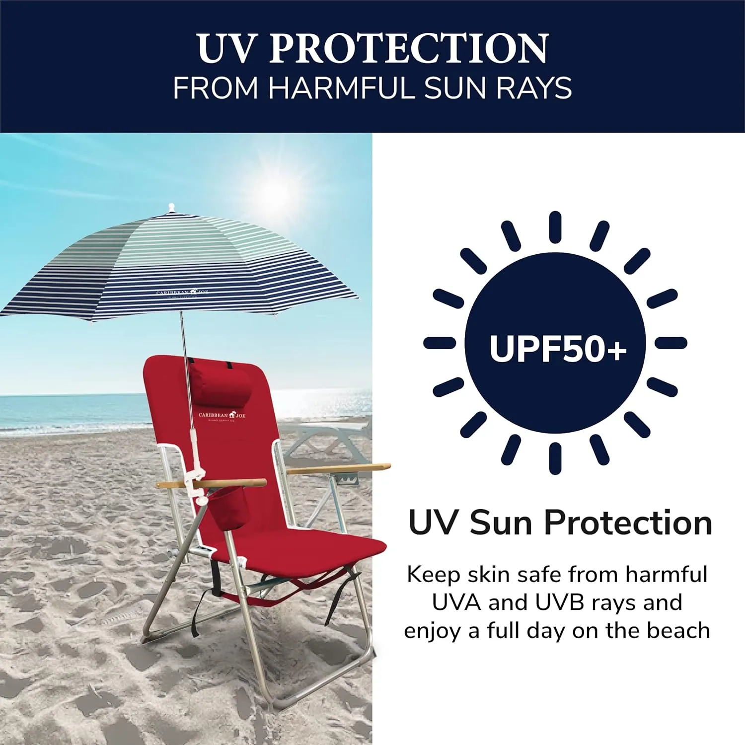 Caribbean Joe Beach Umbrella for Chair, Adjustable and Universal Clamp On Beach Umbrella with UV Protection, 48 Inch Arc